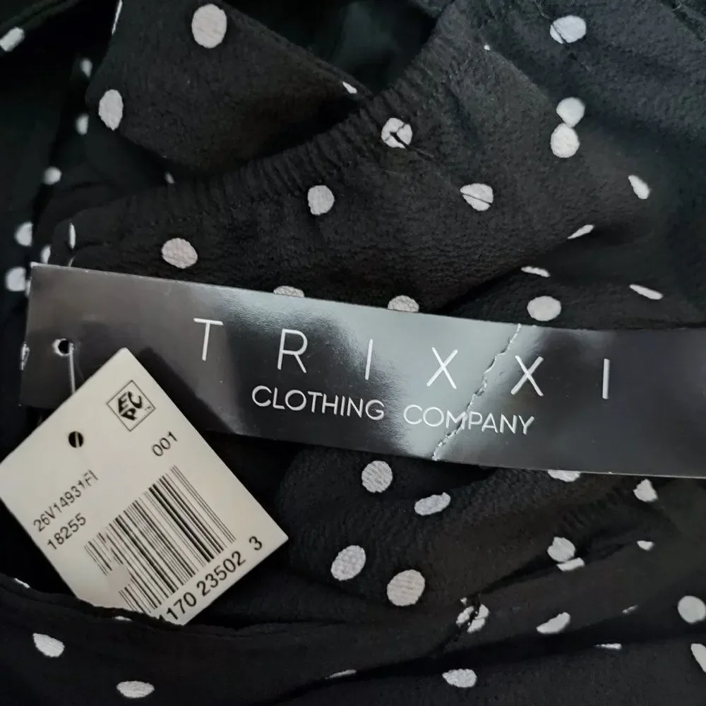 Trixxi Polka Dot Sleeveless Adjustable Straps Belted Jumpsuit Black White XL - Picture 8 of 10